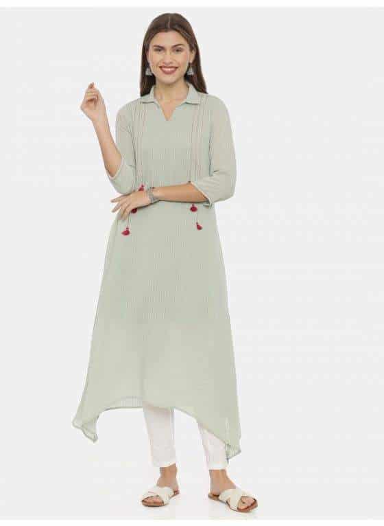 Neeru's 4302DK199 Slub Cotton Fabric Tunic 44 (Beige)