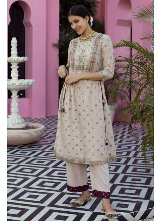 Neeru's 7777NPM1624NV Muslin Fabric Tunic 46 (Beige)