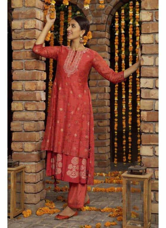 Neeru's 7777NPM1675ST Chanderi Fabric Tunic 50 (Pink)