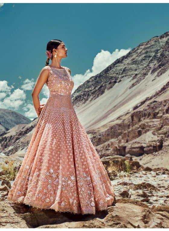 Neeru's CATEGORY41 Nett Fabric Gown (Peach)