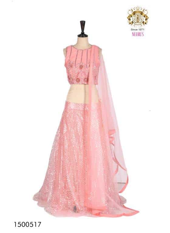 Neeru's Womens Nett Fabric Ghagra Set (Peach)