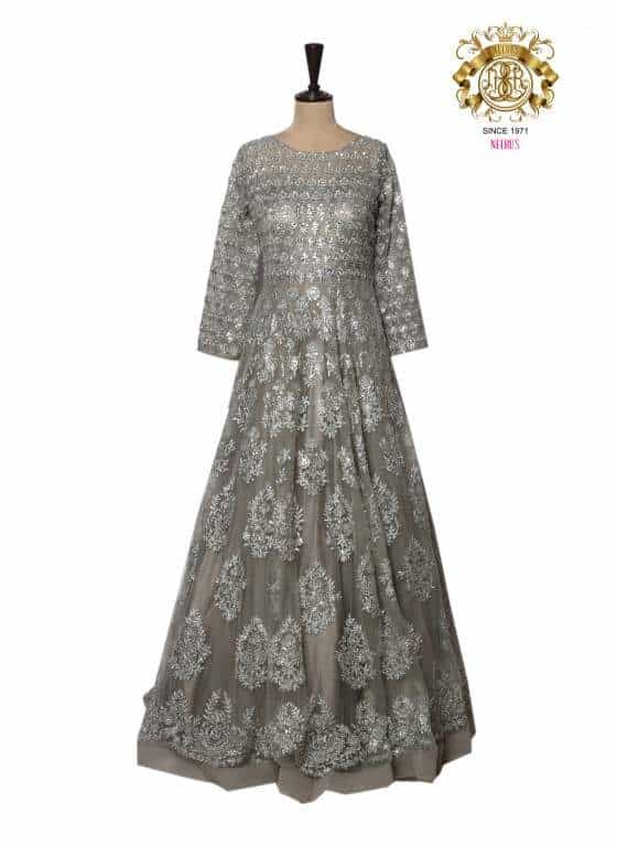 Neeru's Womens Nett Fabric Gown (Grey)