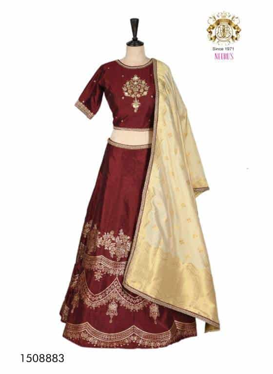 Neeru's Womens Raw Silk Fabric Ghagra Set (Maroon)