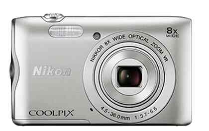 Nikon Coolpix A300 20.1MP Point and Shoot Camera with 8X Optical Zoom (Silver) with 16GB(Class 10) SD Card +Carry Case