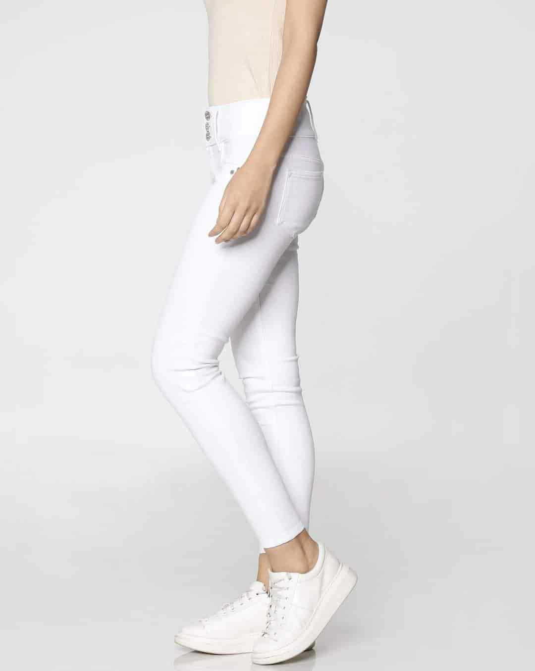 ONLY 204893001-White-Denim 32 White High Waist Button Detail Ankle Length Skinny Fit Jeans