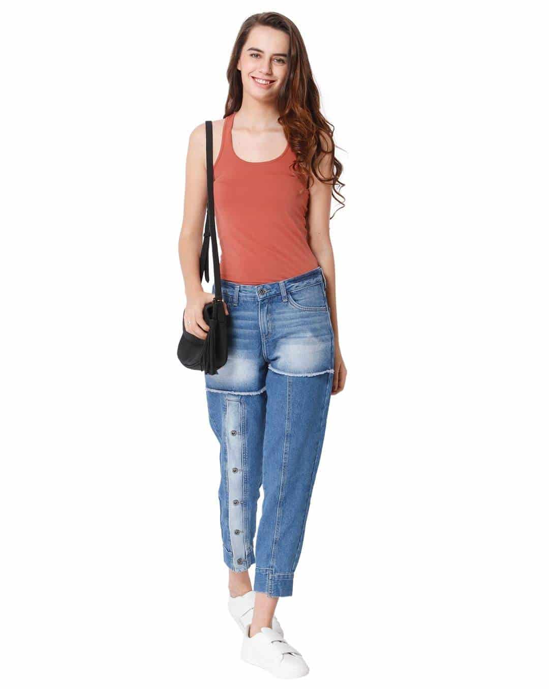 ONLY 15160906-Blue-Denim 25 Blue Front Button Detail Mid Rise Comfort Fit Jeans