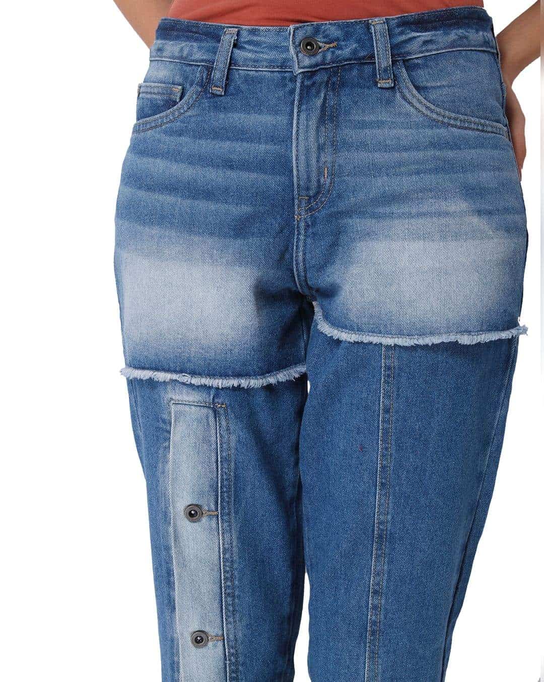 ONLY 15160906-Blue-Denim 30 Blue Front Button Detail Mid Rise Comfort Fit Jeans