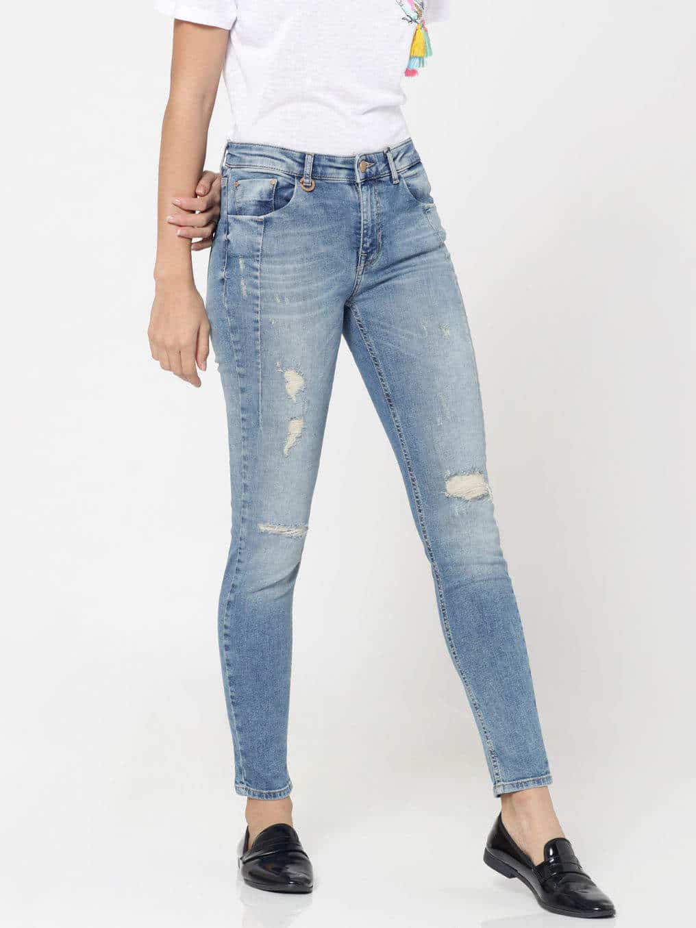 ONLY Light Blue Distressed Low Rise Skinny Women's Jeans (Size: 28, 15162374)