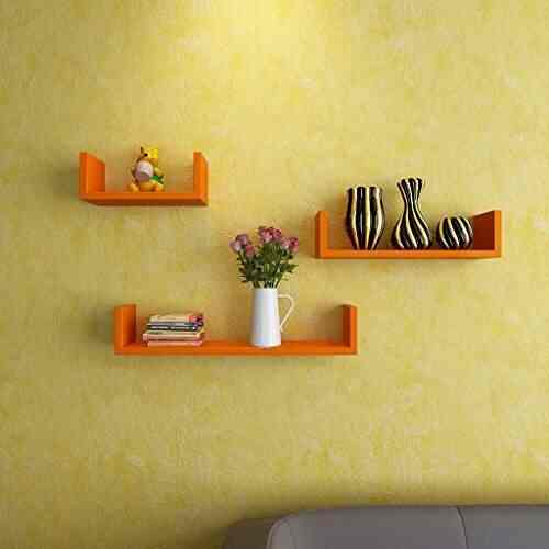 Artesia Orange Decorative Mdf Wall Shelves 3 Pcs Set Features
