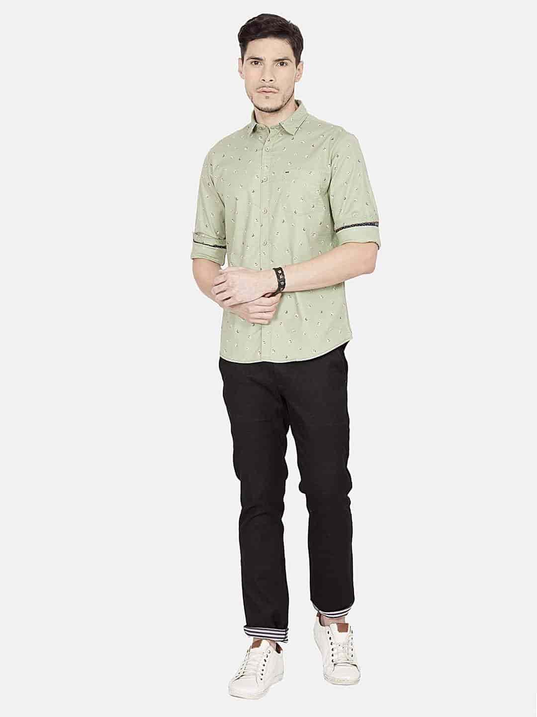 Oxemberg Mens Printed Slim-Fit Casual Cotton Shirt (Ojn1401F, Olive)
