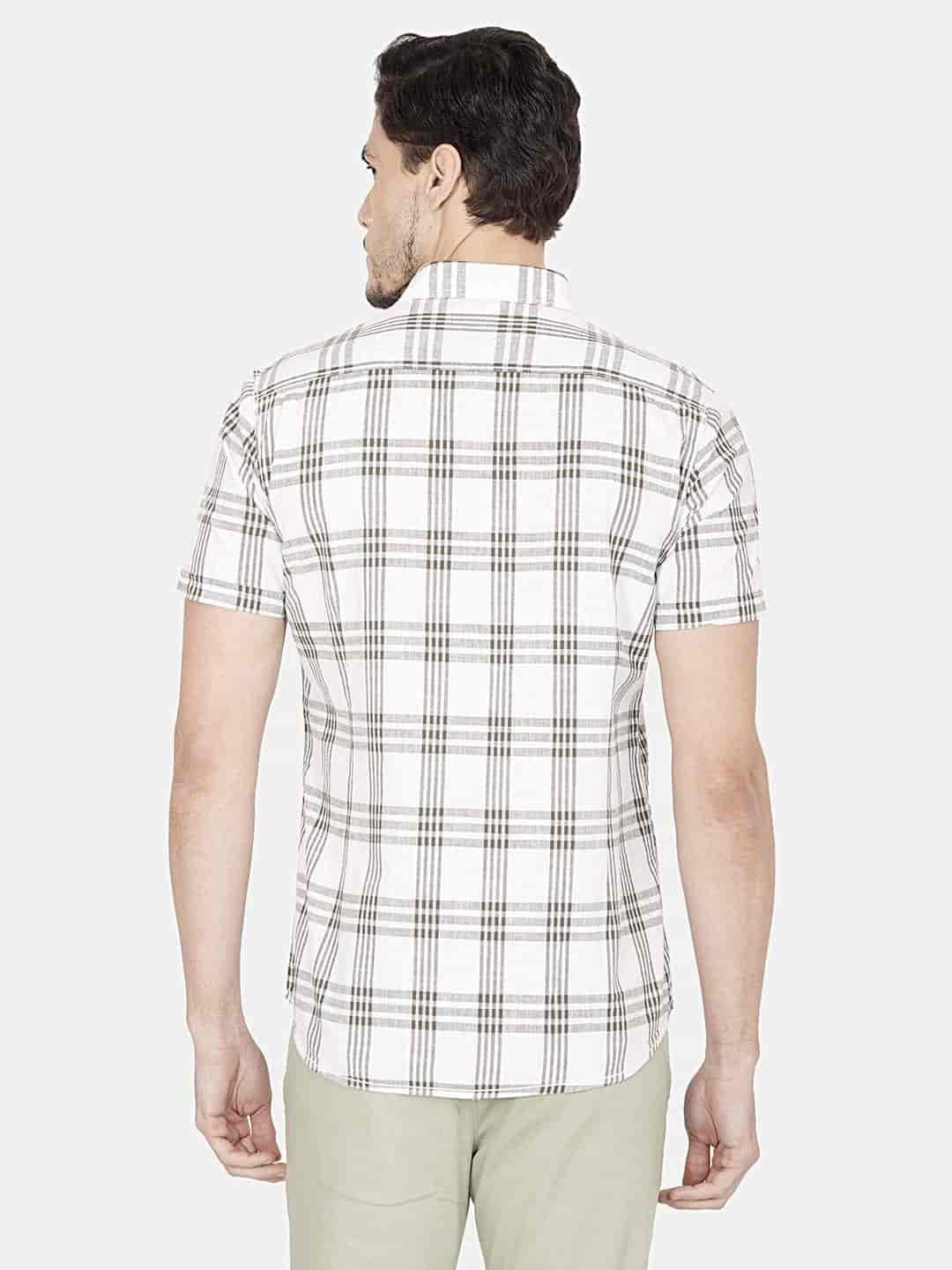 Oxemberg Mens Half-Sleeve Slim-Fit Checked Casual Cotton Shirt (Ojn1085H, Olive)