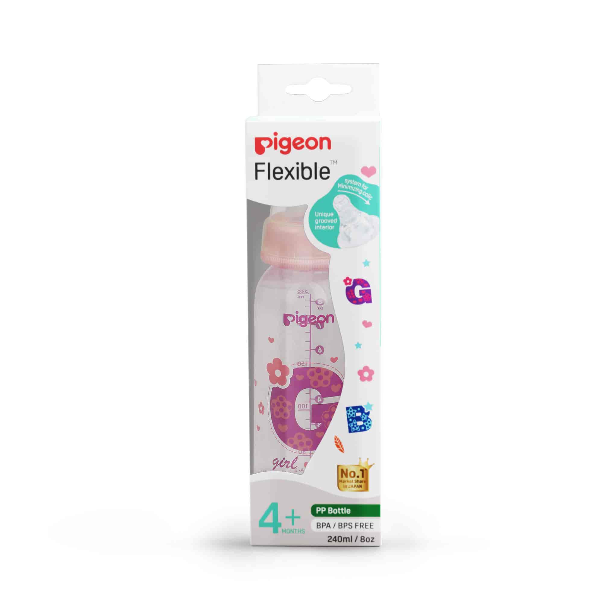 Pigeon 88102 Peristaltic Clear Nursing Bottle Rpp 240 ml (Pink) Girl
