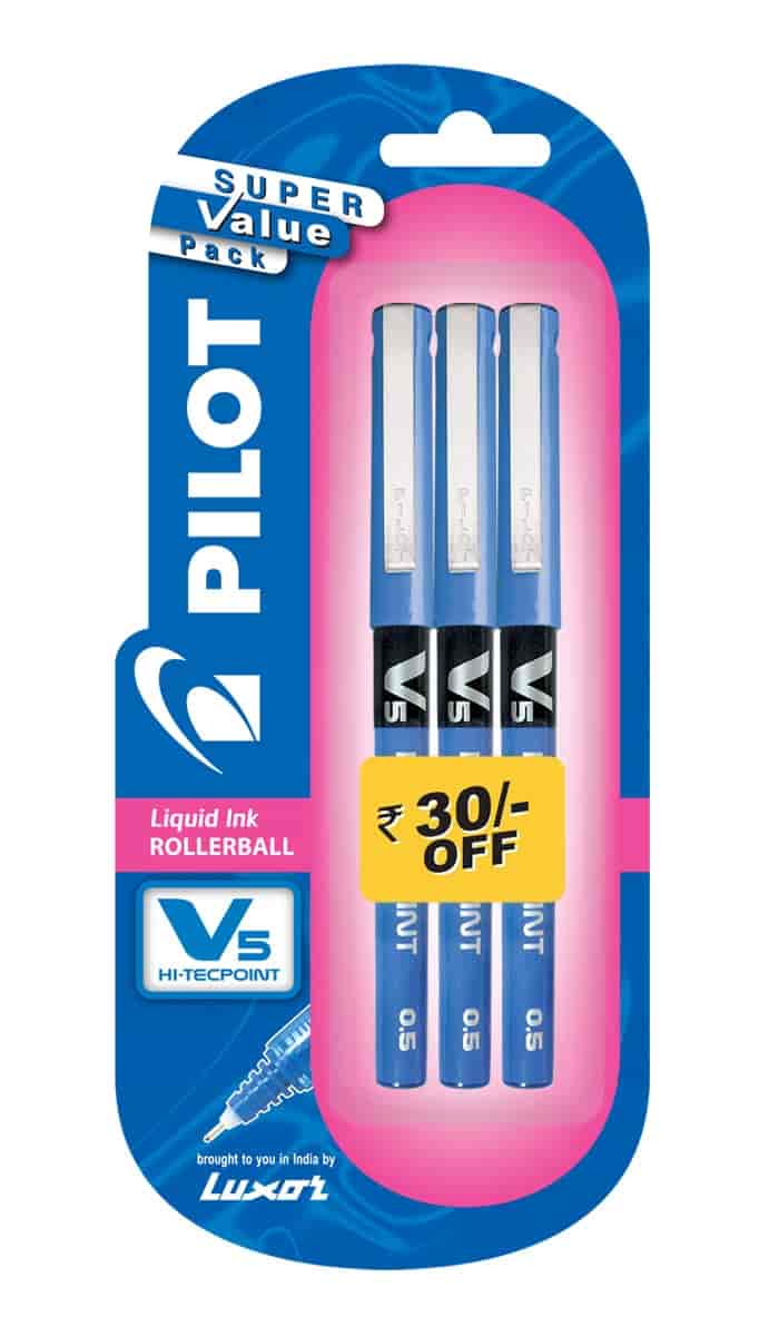Pilot V5 Pen Pack Of 3 Blue Roller Ball Pen [9000014710]