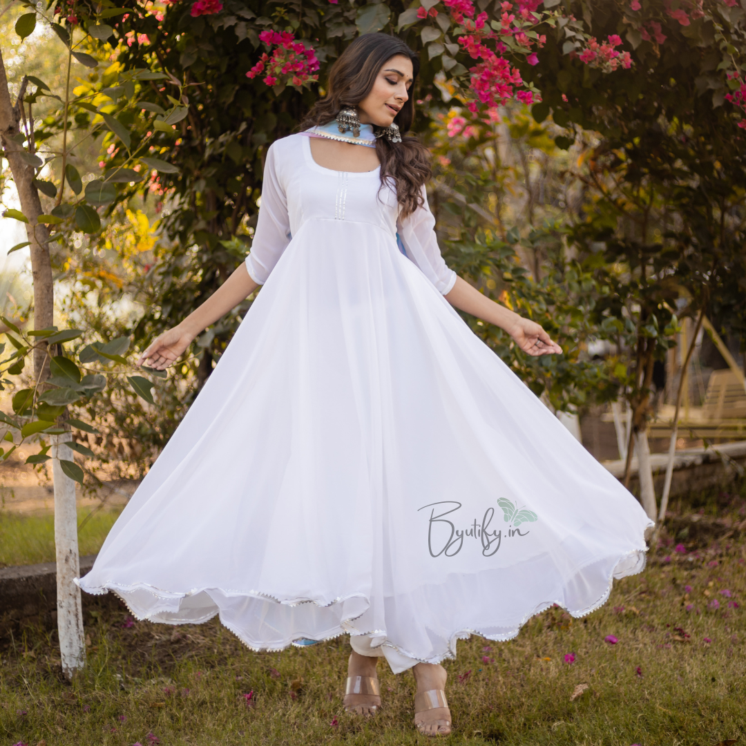 Faux Georgette White Anarkali Suit Set in Ahmedabad - Dealers, Manufacturers & Suppliers -Justdial Faux Georgette White Anarkali Suit Set in Ahmedabad - Dealers, Manufacturers & Suppliers -Justdial