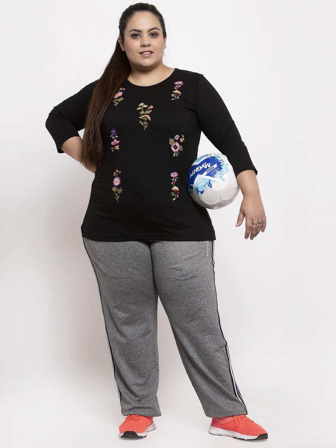 plusS Womens Grey Solid Straight Fit Track Pants (LPJ8665/Black Grindel, Size 4)