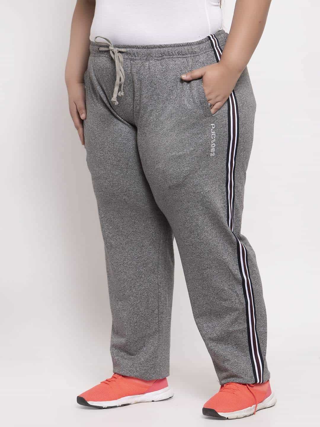 plusS Womens Grey Solid Straight Fit Track Pants (LPJ8665/Black Grindel, Size 7)