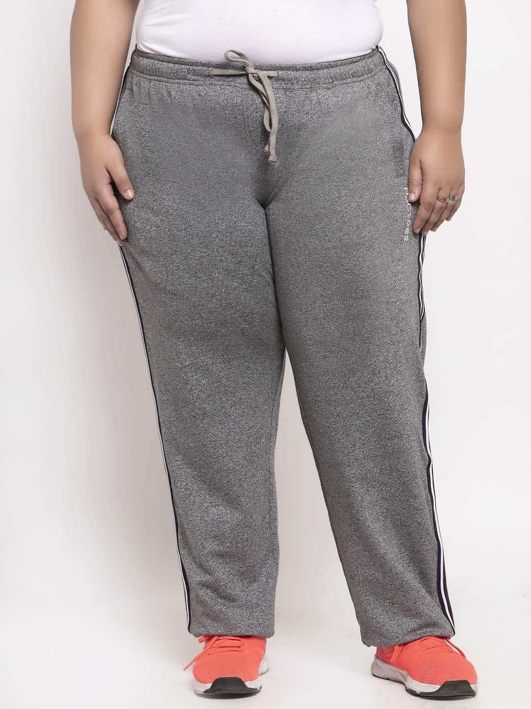 plusS Womens Grey Solid Straight Fit Track Pants (LPJ8665/Black Grindel, Size 8)
