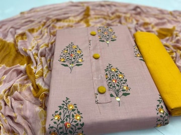 cotton mirror work dress materials Party Wear 35-36" Cotton Mirror Work Suit Material at  300/piece in Anjar