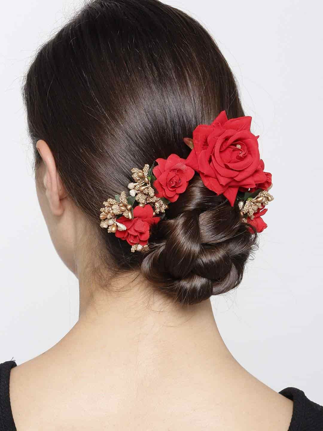 PRIYAASI Artificial Red Rose Flower Handcrafted Fabric Gajra  display picture 1