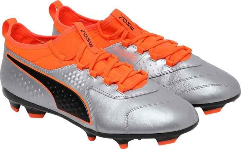PUMA Mens ONE 3 Lth FG Football Shoes (Size - 9, Silver, Orange)