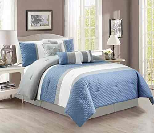 Buy Queen Spa Blue Modern 7 Piece Bedding Spa Blue Grey