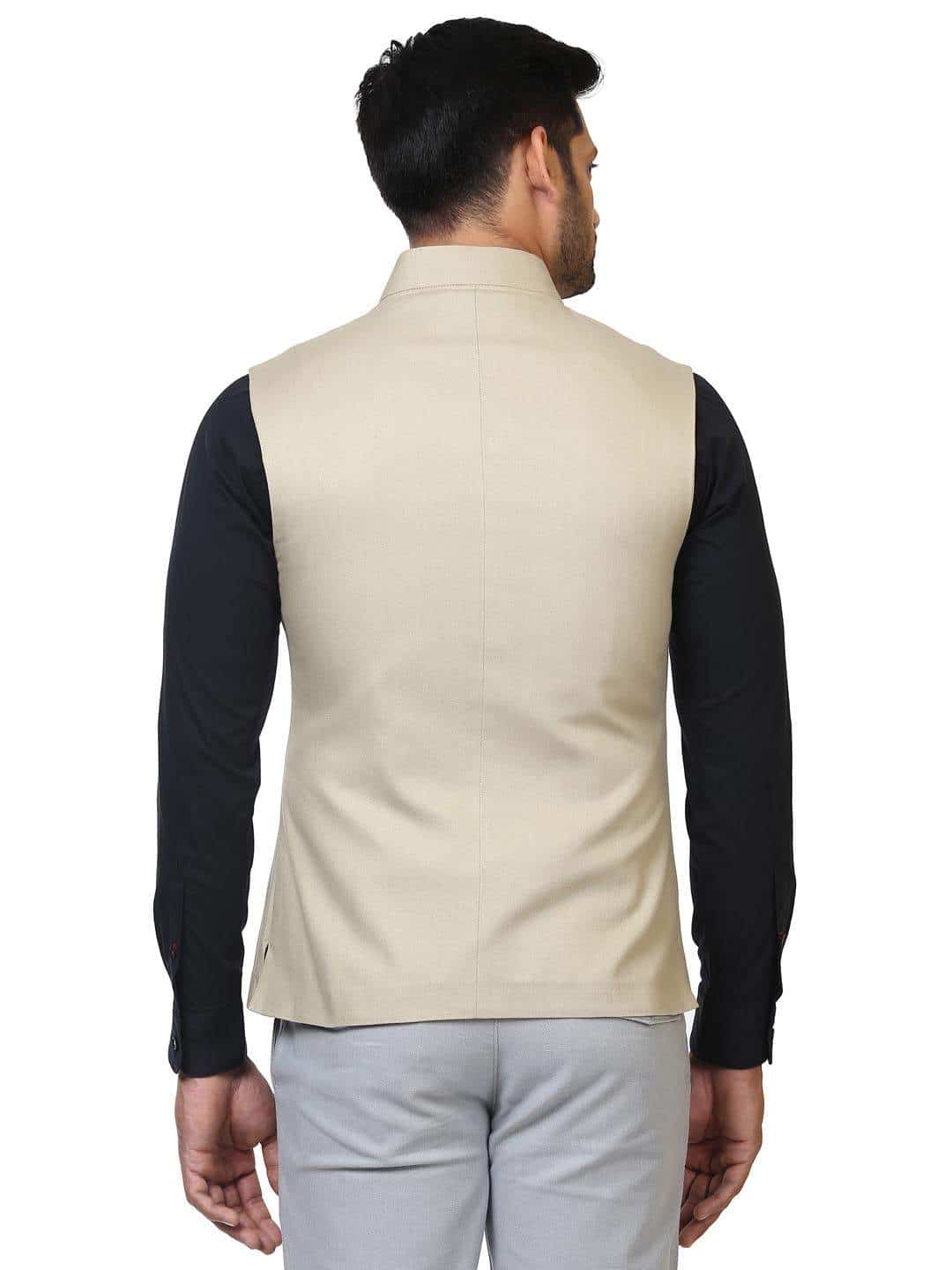 RAYMOND The Story Respun Earthy Khaki Nehru Men's Jacket (Size - S, Light Khaki, RTUW00151-H285F096)