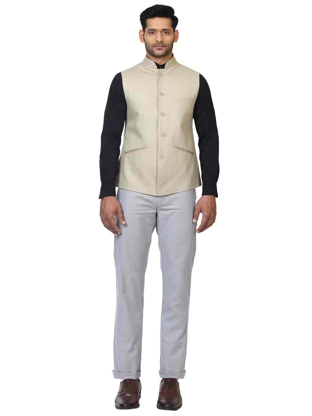 RAYMOND The Story Respun Earthy Khaki Nehru Men's Jacket (Size - L, Light Khaki, RTUW00151-H285F104)