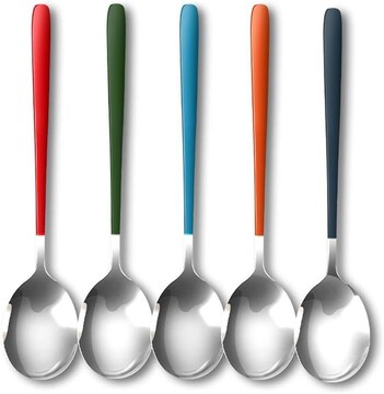 Ritu 6-Piece Aluminum Dessert Spoon Set - Multicolor Comfort Grip Spoons For Ice Cream, Yogurt, Desserts