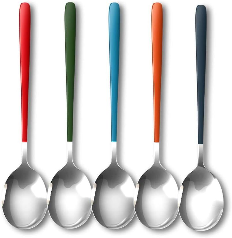Ritu 6-Piece Aluminum Dessert Spoon Set - Multicolor Comfort Grip Spoons For Ice Cream, Yogurt, Desserts