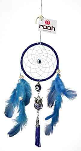 Evil Eye And Owl Car Hanging Rooh Handmade Dream Catcher with Feathers