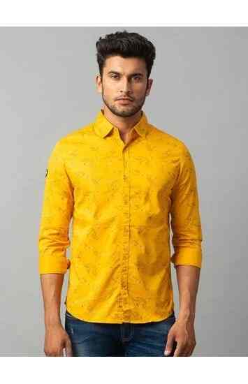 SPYKAR ALL YELLOW COTTON CASUAL SHIRTS 