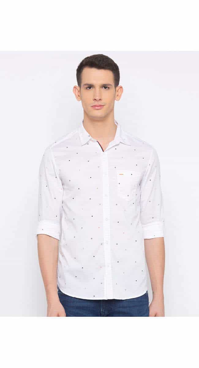 Spykar MSH01BJ105WHITE Printed Slim Fit Casual Shirts (White)
