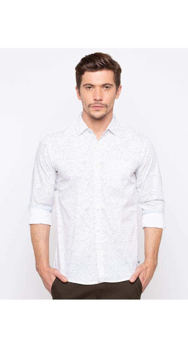Spykar MSH01AI118WHITE Printed Slim Fit Casual Shirts (White)