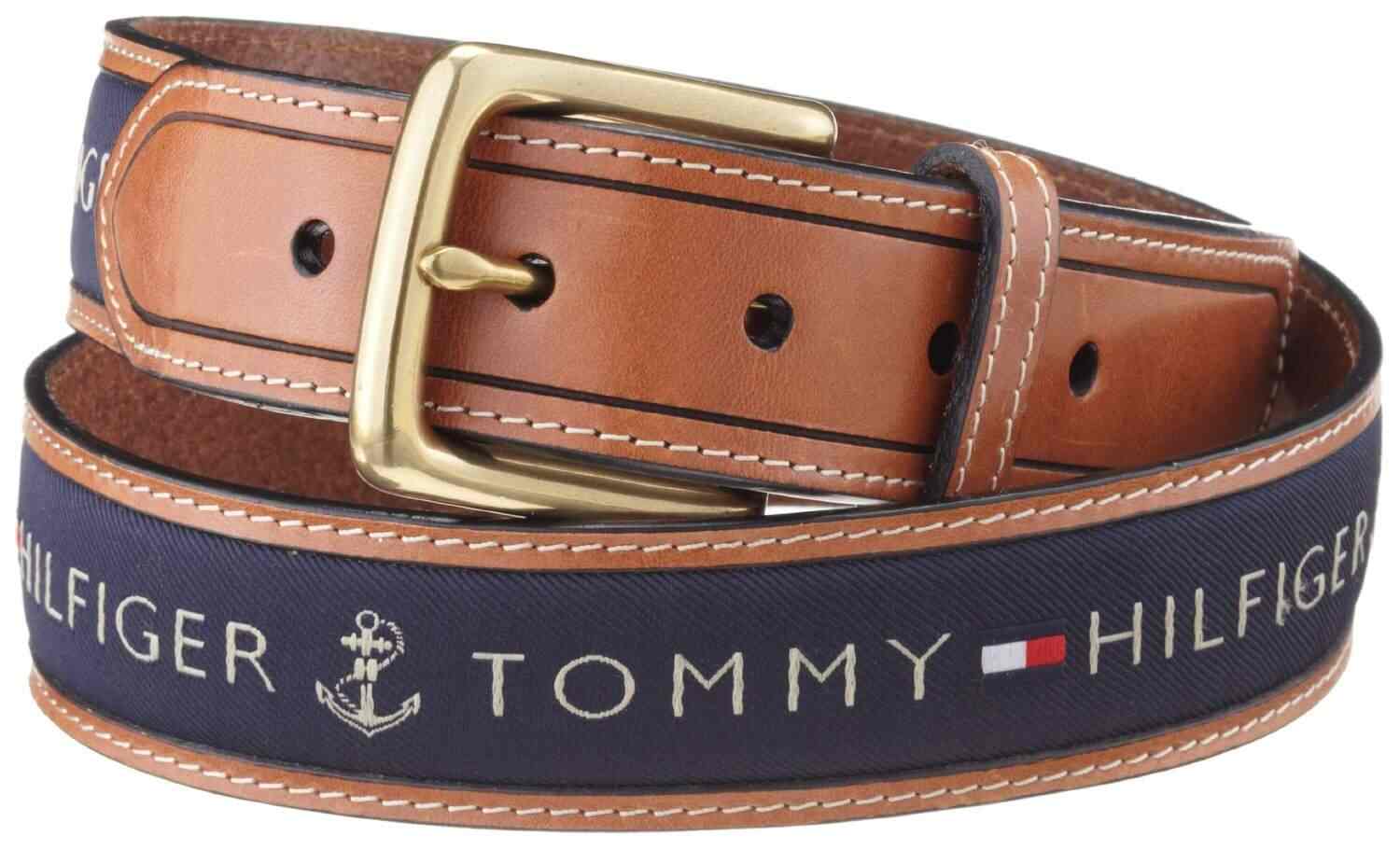 tommy hilfiger men's ribbon inlay belt