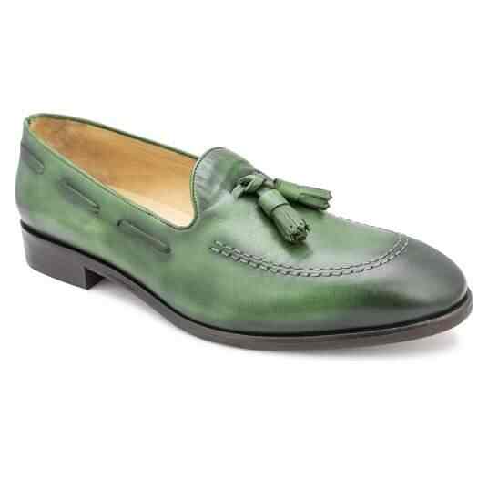 Tresmode Green Leather Mens Loafers in 