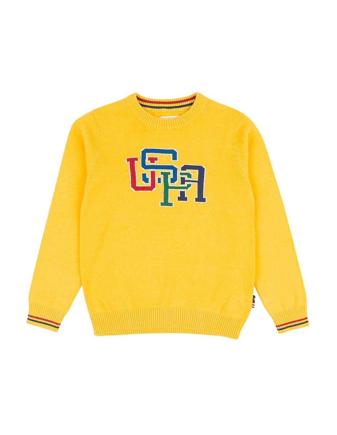 U.S. Polo Assn. Boys Brand Logo Round Neck Sweater Yellow, 36T