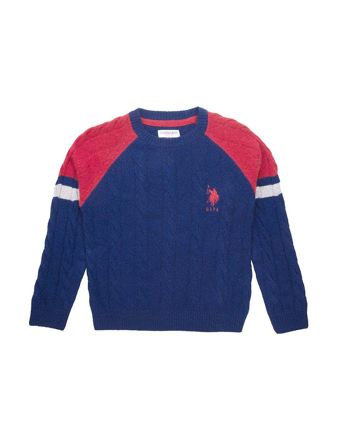 U.S. Polo Assn. Boys Cable Knit Regular Fit Sweater Navy, Red, ES