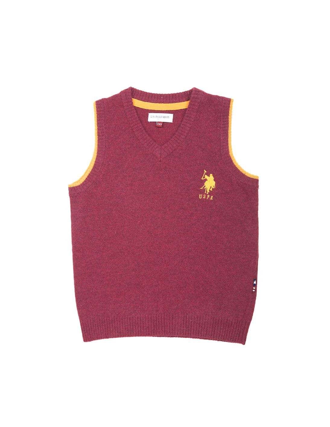 U.S. Polo Assn. Boys Lambswool Sweater Vest Brick Red, EXS