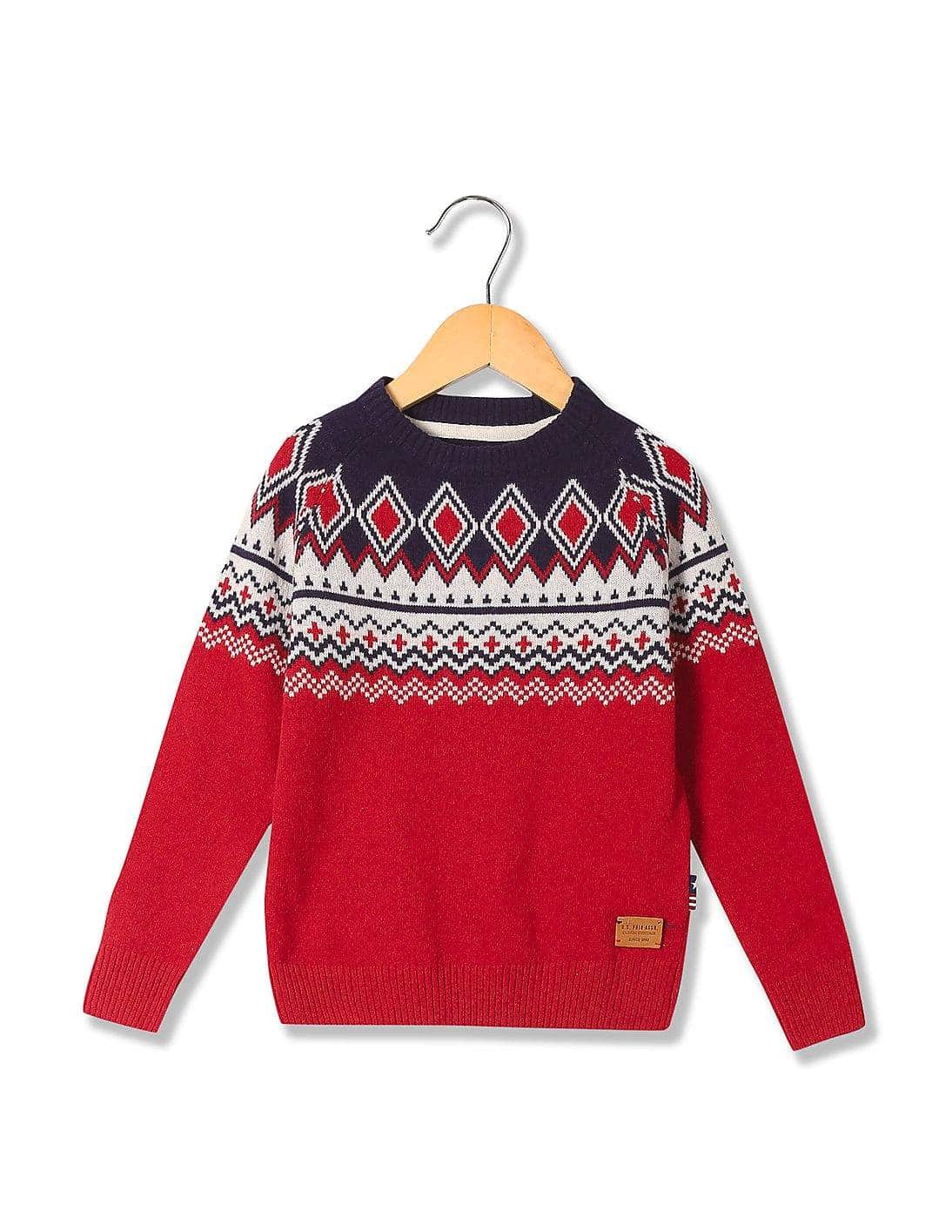 U.S. Polo Assn. Boys Standard Fit Lambs Wool Sweater Burgundy, Navy, Off-White, ES