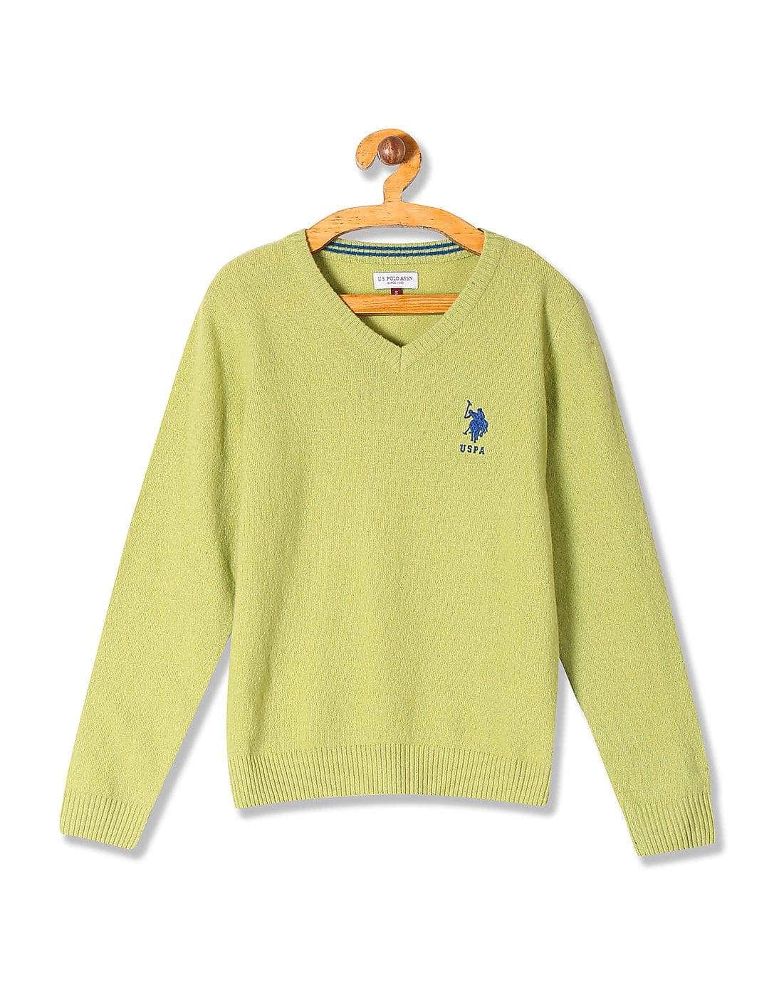 U.S. Polo Assn. Boys V-Neck Lambswool Sweater Light Green, EL