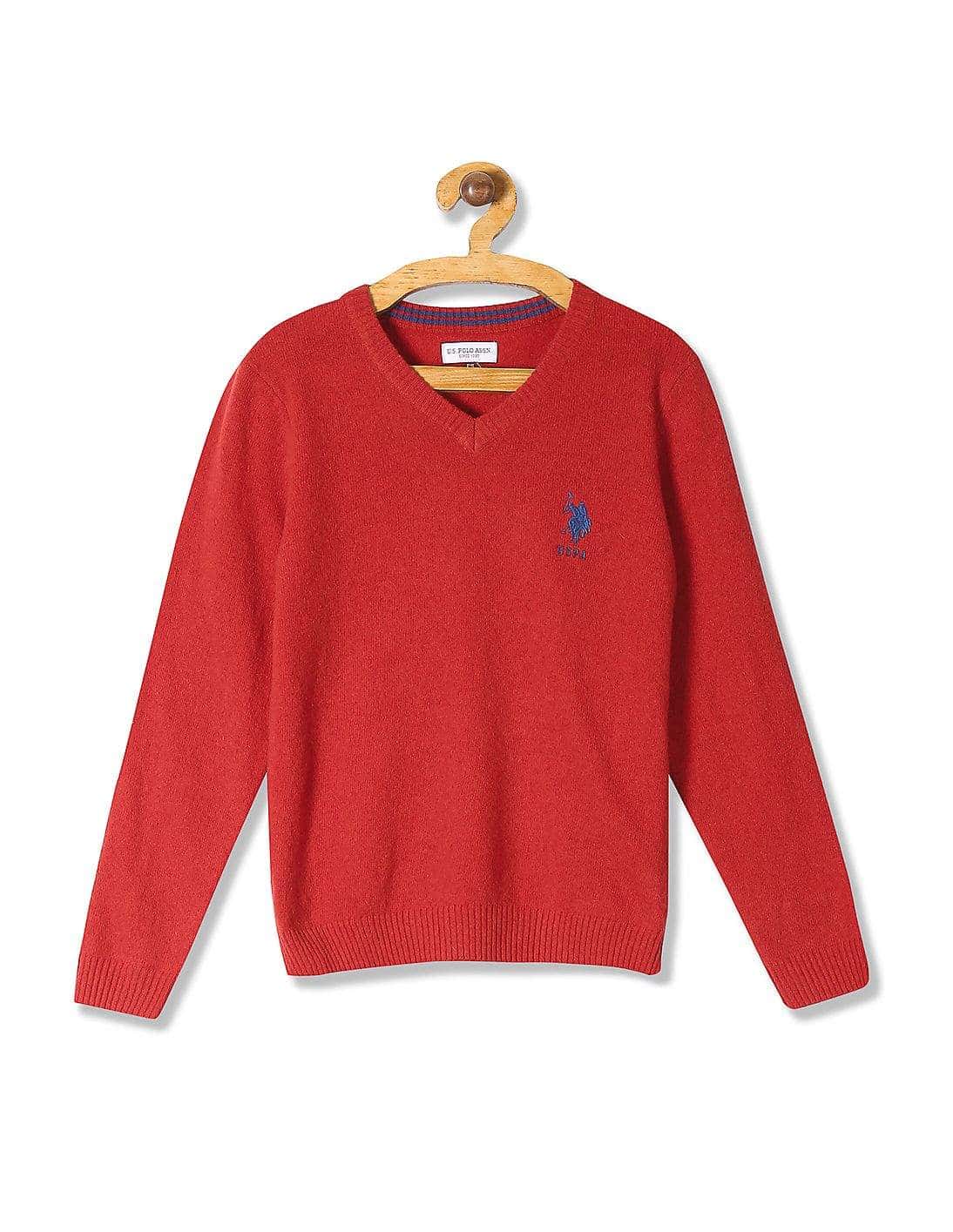 U.S. Polo Assn. Boys V-Neck Lambswool Sweater Red, 24T