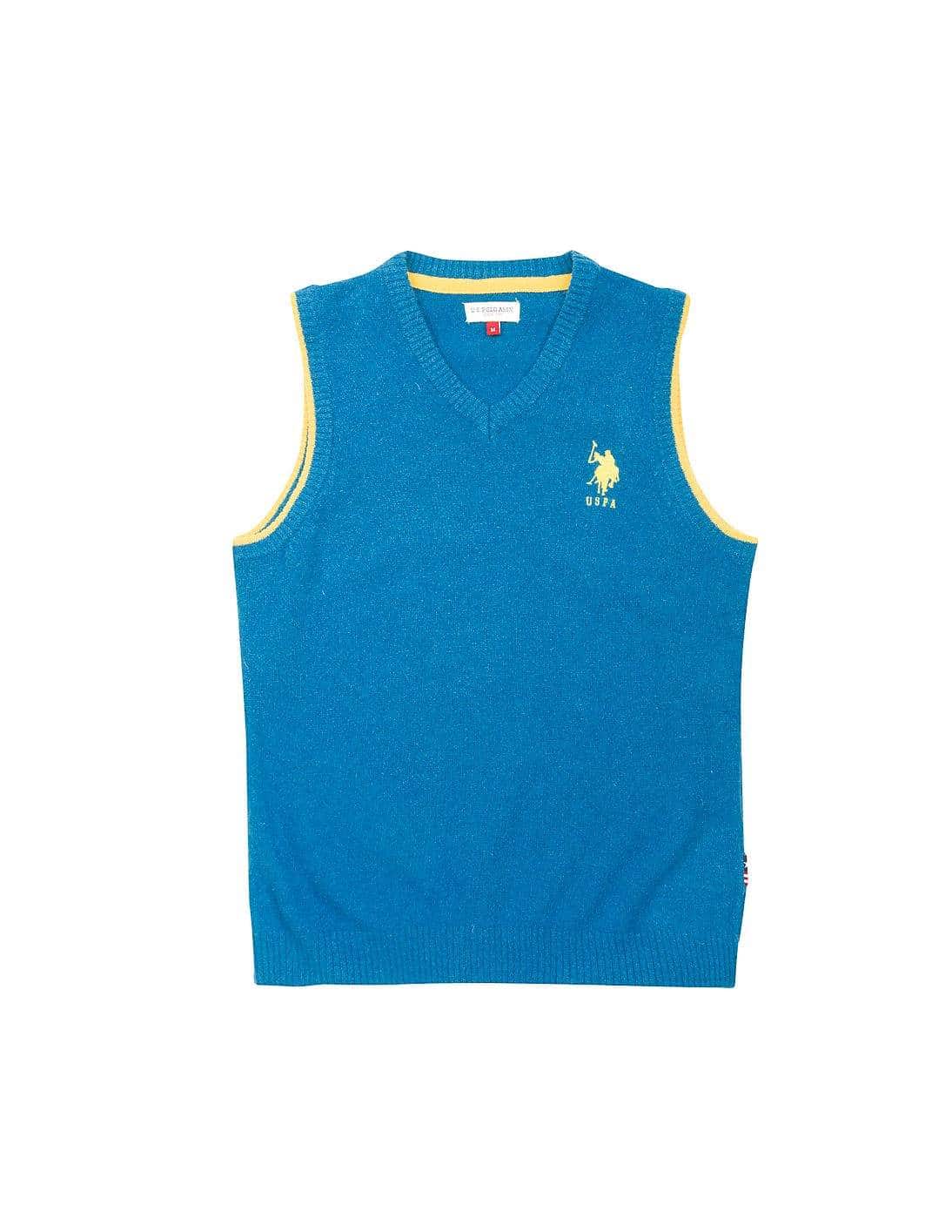 U.S. Polo Assn. Boys V-Neck Sleeveless Sweater Teal, ES