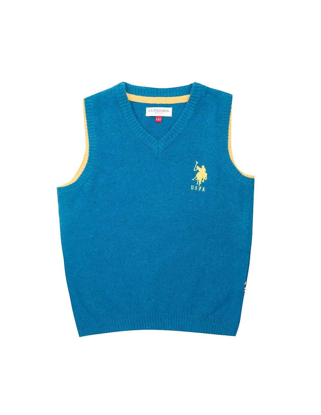 U.S. Polo Assn. Boys V-Neck Sleeveless Sweater Teal, M