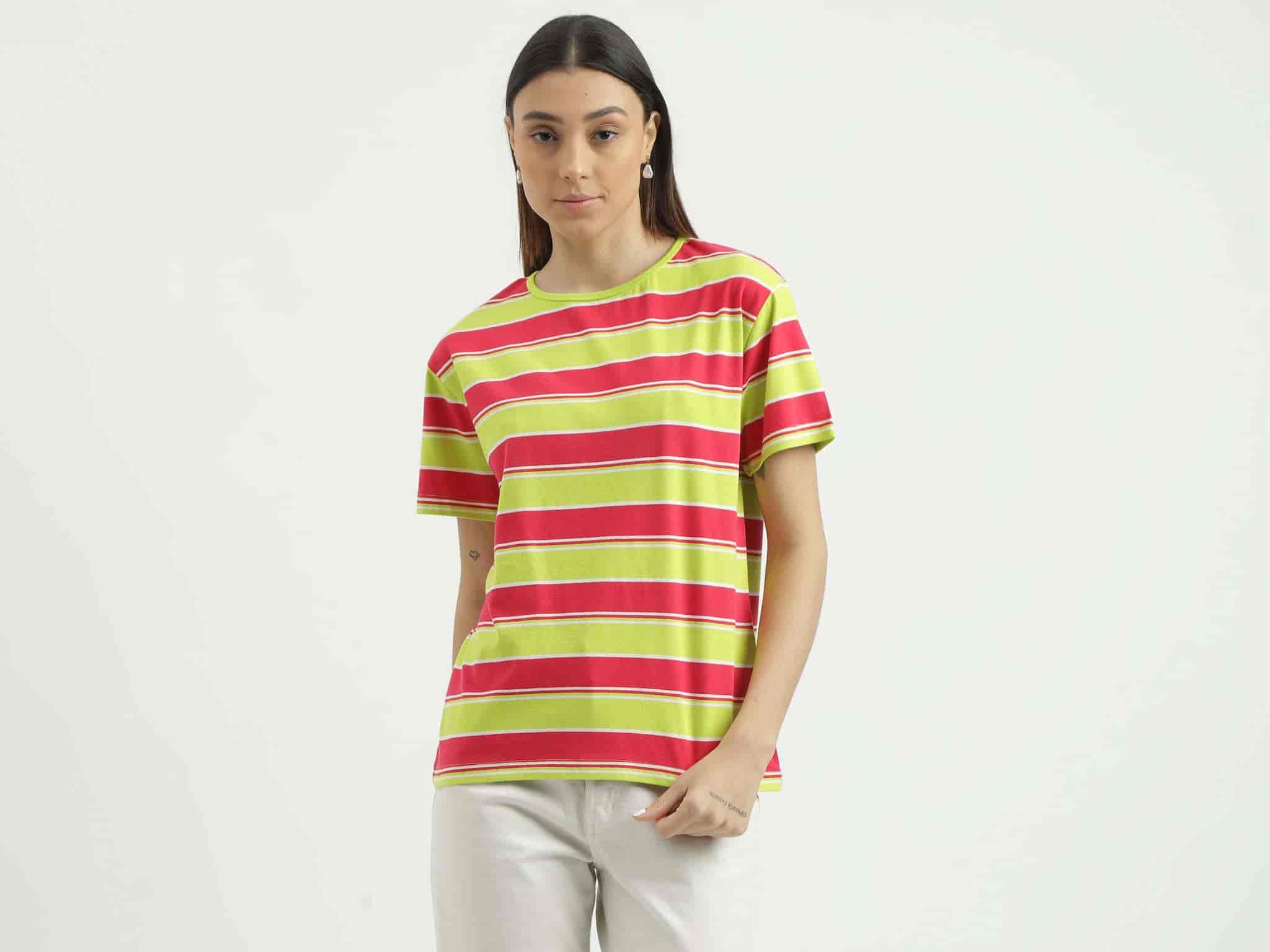 United Colors of Benetton Regular Fit Round Neck Striped Dress Medium (Multi-Color)