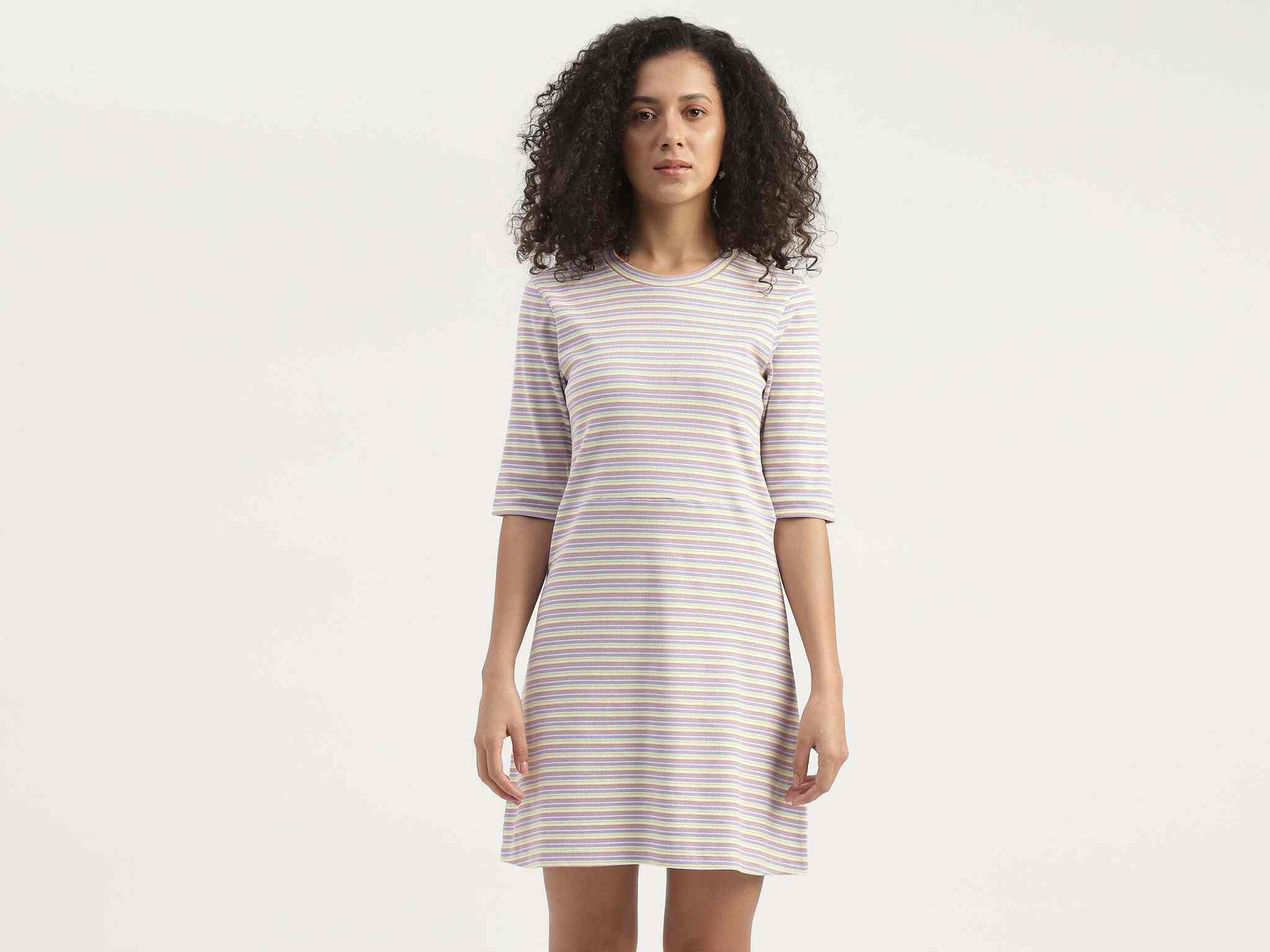 United Colors of Benetton Striped Slim Fit Mini Dress Medium (Multi-Color)