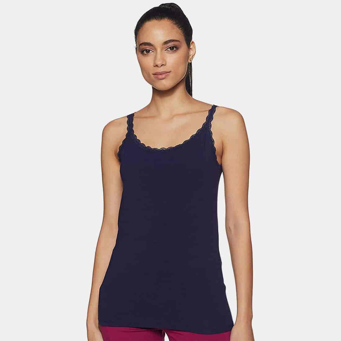 VAN HEUSEN 33201 Cotton Stretch Lace Antibacterial Ladies Slip (Deep Sea Navy)