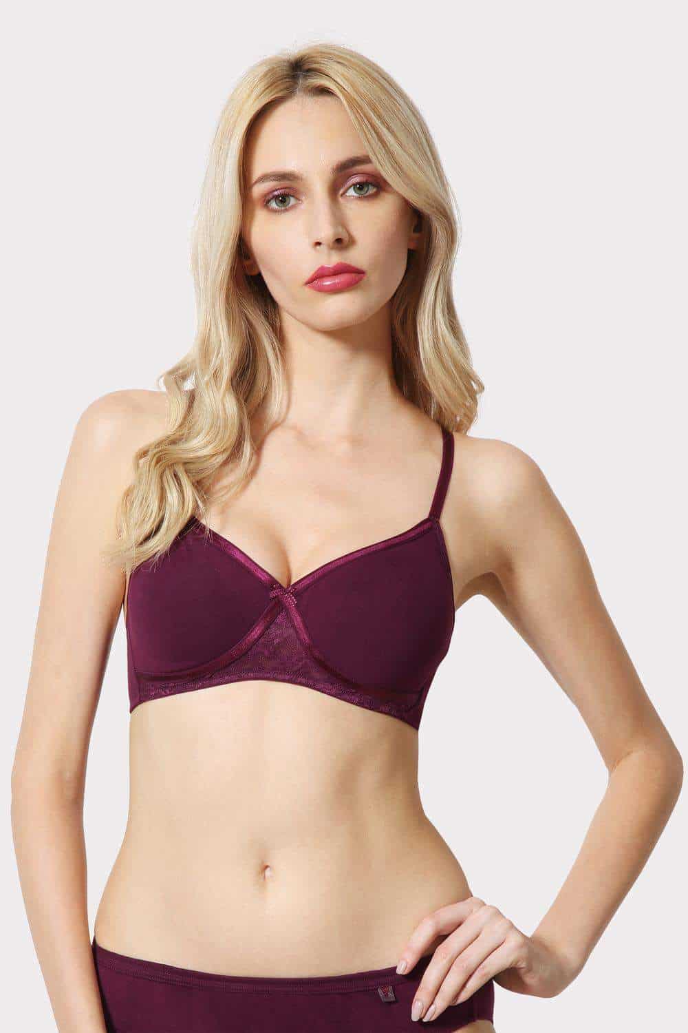 VAN HEUSEN ILIBRACSSWW3011006 Cotton, Easy Set Lycra Non Padded Cross Over Antibacterial Bra (34C, Pickled Beet)