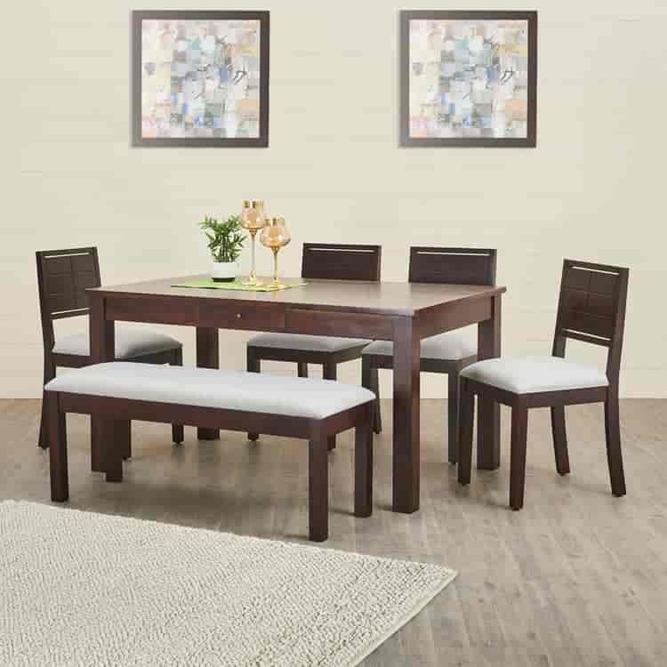 Home Centre Veda Eden Sheesham 6 Seater Dining Table Set with 4 Chairs and 1 Bench