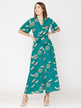 green emerald velvet dress Rent Vero Moda Floral Printed Midi Dress In Green And Black main image 0