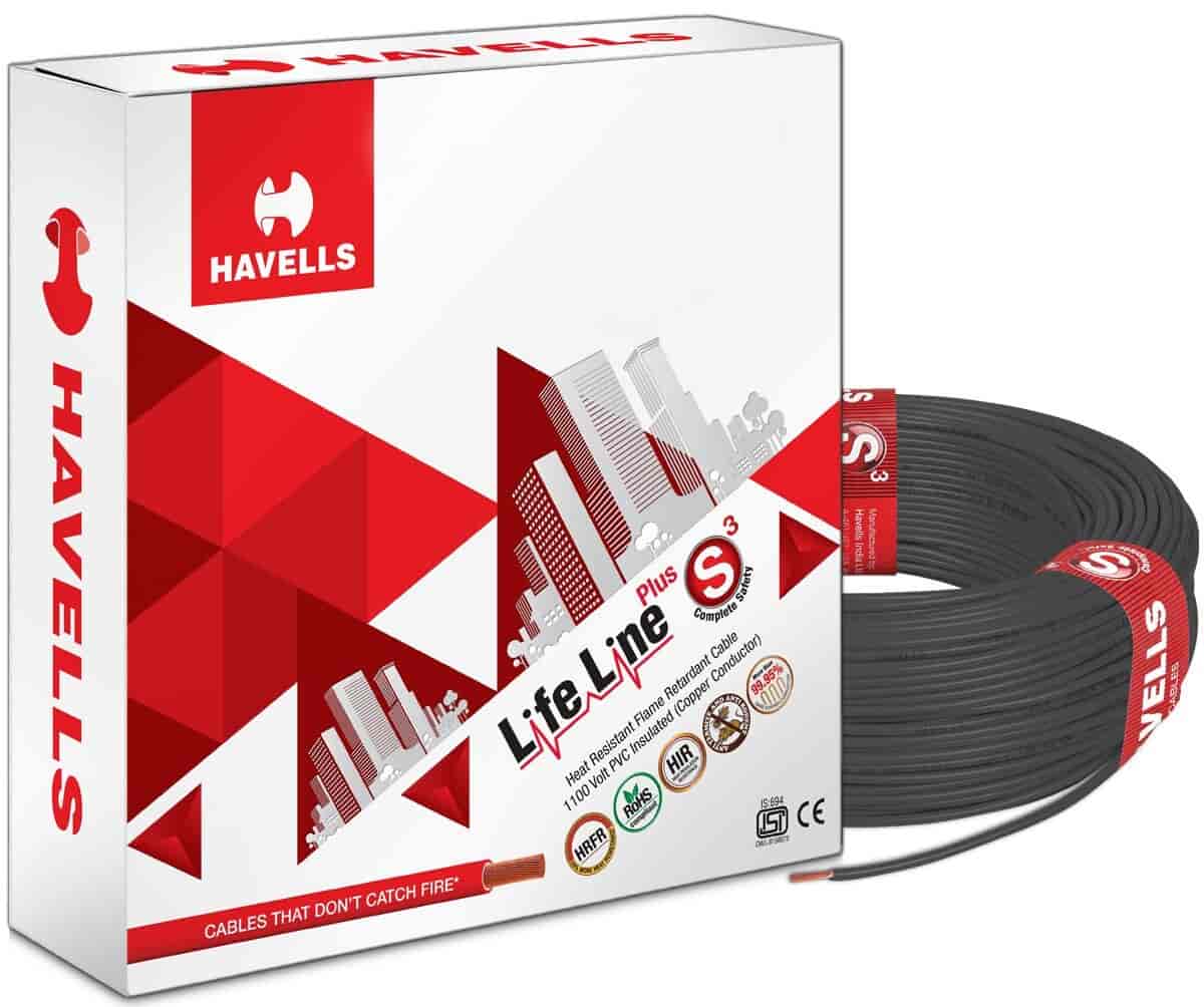 HAVELLS Life Line Plus S3 Flame Retardant Heat Resistant Cable (Black, WHFFDNKA12X5, 90 mtr)